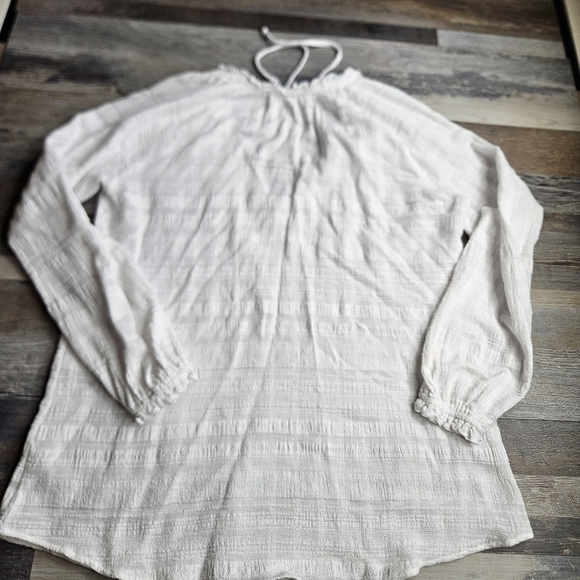 Show Me Your MuMu White Slub Cotton Blouse V-neck Medium - Picture 6 of 11